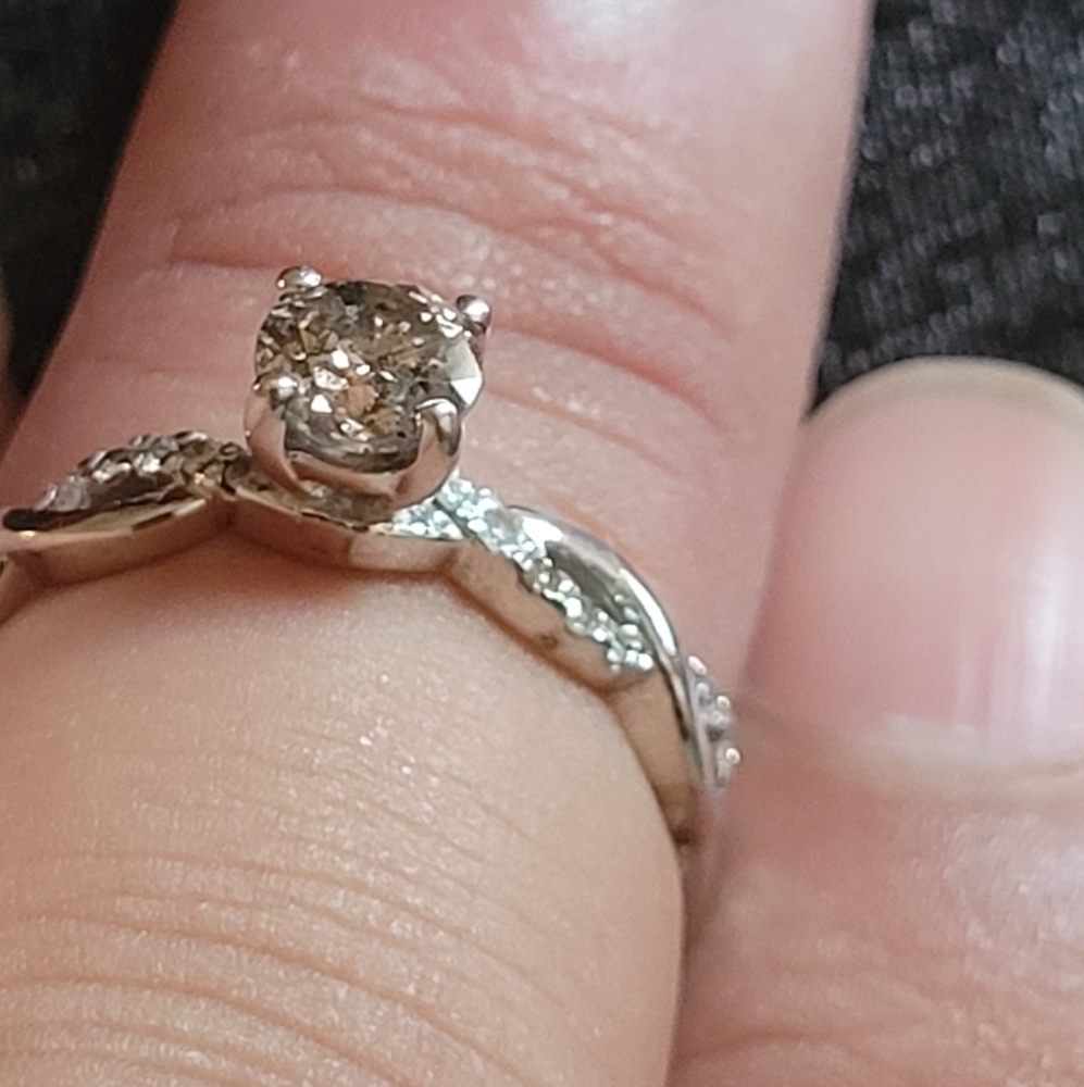 Diamond Engagement  14k gold champaign solitaire
